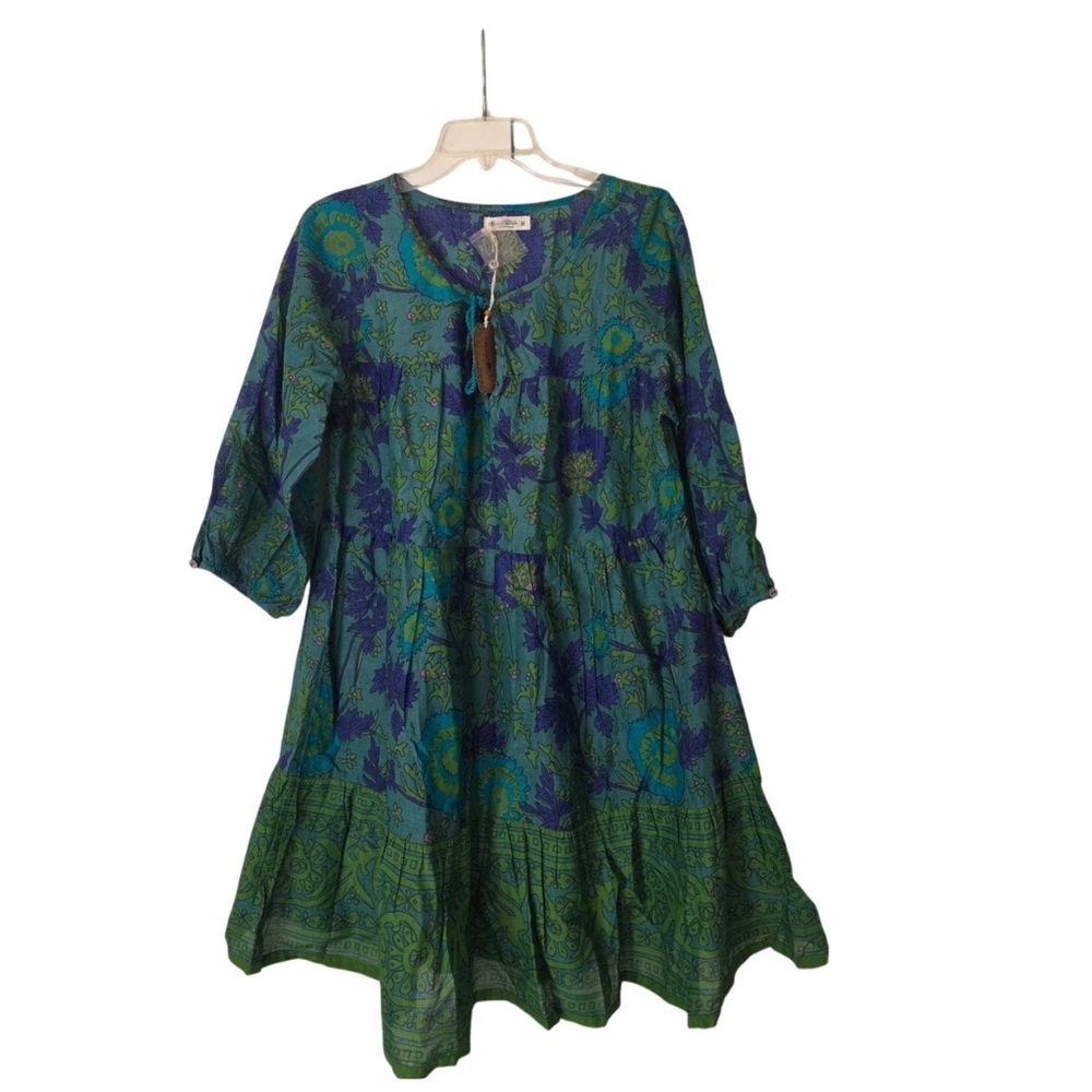 nwt natural life auguste cotton mini dress - teal leafy floral